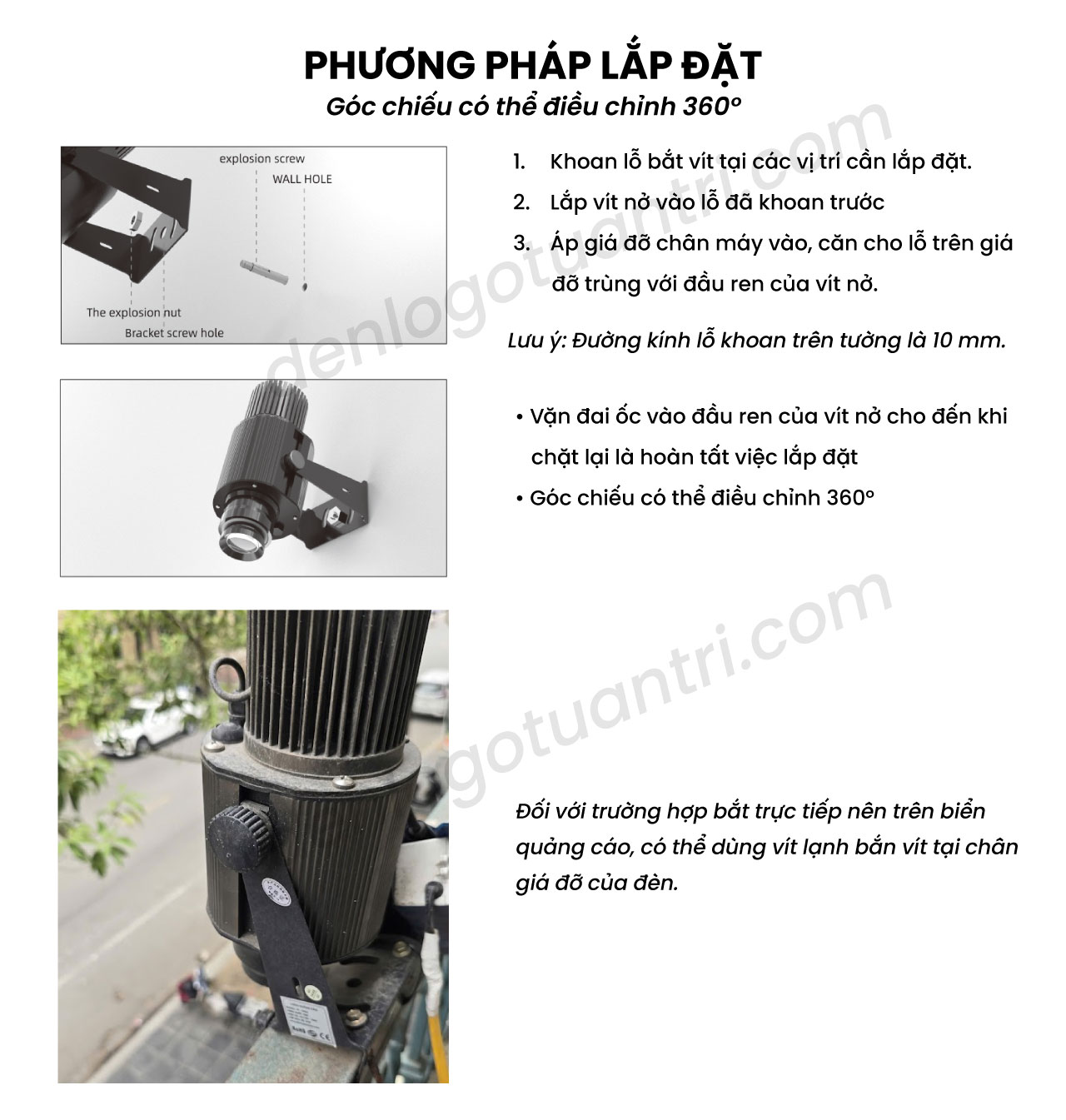 Hướng dẫn đèn chiếu logo 8 Cách lắp đặt đèn chiếu logo